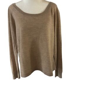 Moth Washable Wool Pullover Sweater Women L Tan Scoop Neck Contrast Fabric Back